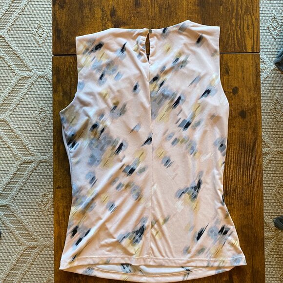 Calvin Klein Sleeveless Blouse Abstract Print Cream/Pink Multicolor Size Small - Picture 2 of 7